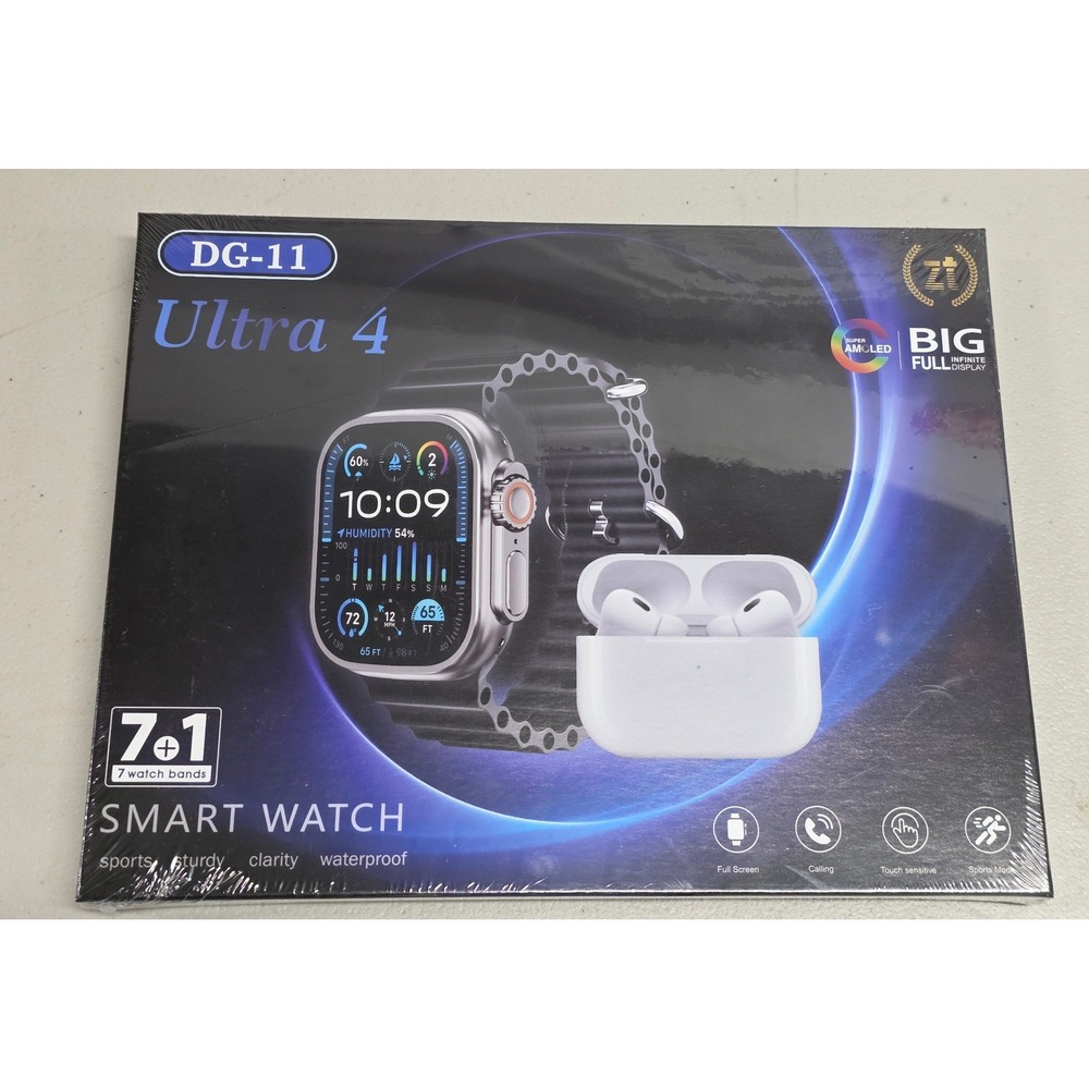 DG-11 Ultra 4 Smart Watch 7+1 Band Set Super AMOLED Waterproof Android iOS Black
